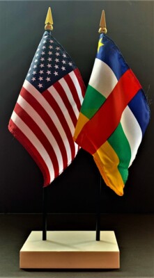 1 American & 1 Country Miniature Rayon 4''x6'' Desk Flag Set and White 2-Hole Base