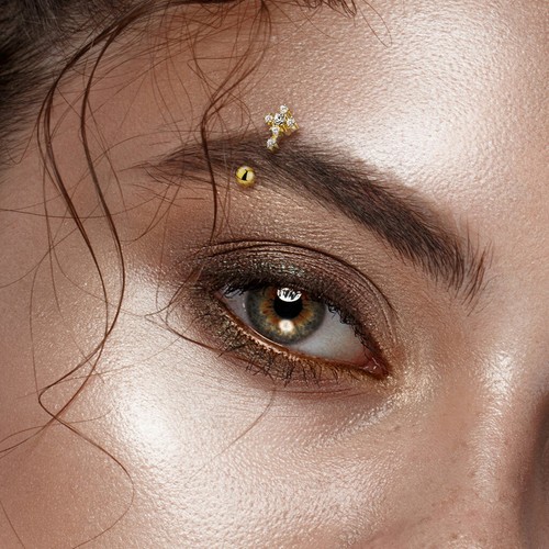 CZ Paved Cross Top Curved Barbell Eyebrow Ring Rook Daith Snug Piercing 16G - Picture 5 of 10