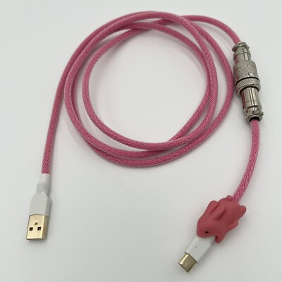 Asceny Coiled Custom Keyboard Cable Pink USB C Double Sleeve Aviator Bunny Charm