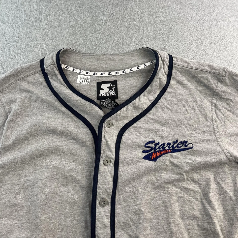 Vintage Starter Athletics Baseball Jersey Shirt Mens XL Gray Baseball Button Up - Image 2 of 4
