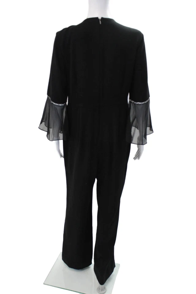 Mono negro Elie Tahari para mujer con cordones geométricos cuello redondo talla 10 Foto 3 de 4