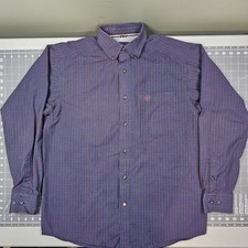 Ariat Pro Series Shirt Medium Blue Red Plaid Relaxed Fit Western Work Cotton