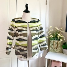Kasper Chevron Stripe Blazer NWT 4 Avocado Green Open Front Collarless Flaw