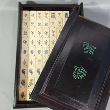 VTG Mahjong Game Bamboo Tiles in Wooden Case Incomplete Set 141 of 144 Pieces