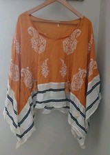 Anthropologie Floreat Sunglow Embroidered Caftan Kimono Size Large Orange Boho