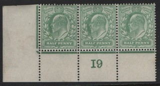GB Edward VII 1909 Block 3 SG218 1/2d Yellowish Green MH Control I9