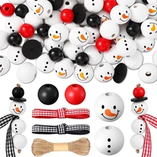 180 Piece DIY Christmas Crafts for Adults Snowman Wooden Bead Small, White