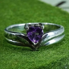 Size 6, sterling 925 silver handmade ring amethyst, modernist, statement ring
