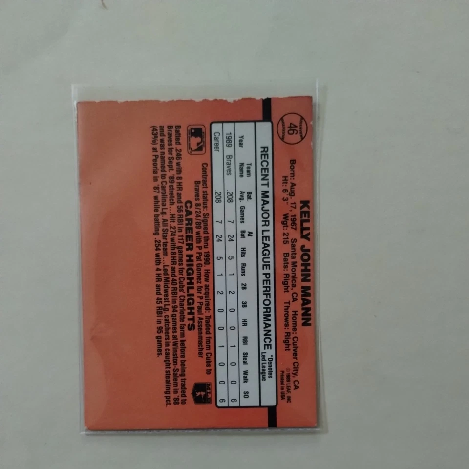 Donruss 90 Kelly Mann Error Card no .after Inc - Image 2 of 4