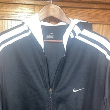 Nike Men  s Large Black Full Zip Warm Up Track Jacket White Arm Stripes Athletic