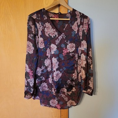 Zara Basic Collection Size M Floral Semi Sheer Bouse Pullover Long Sleeve Top
