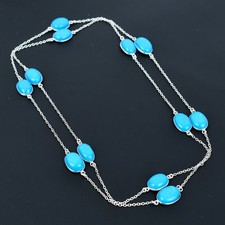 Sleeping Beauty Turquoise 925 Sterling Silver Oval Gemstone Necklace 36" VJ 1237