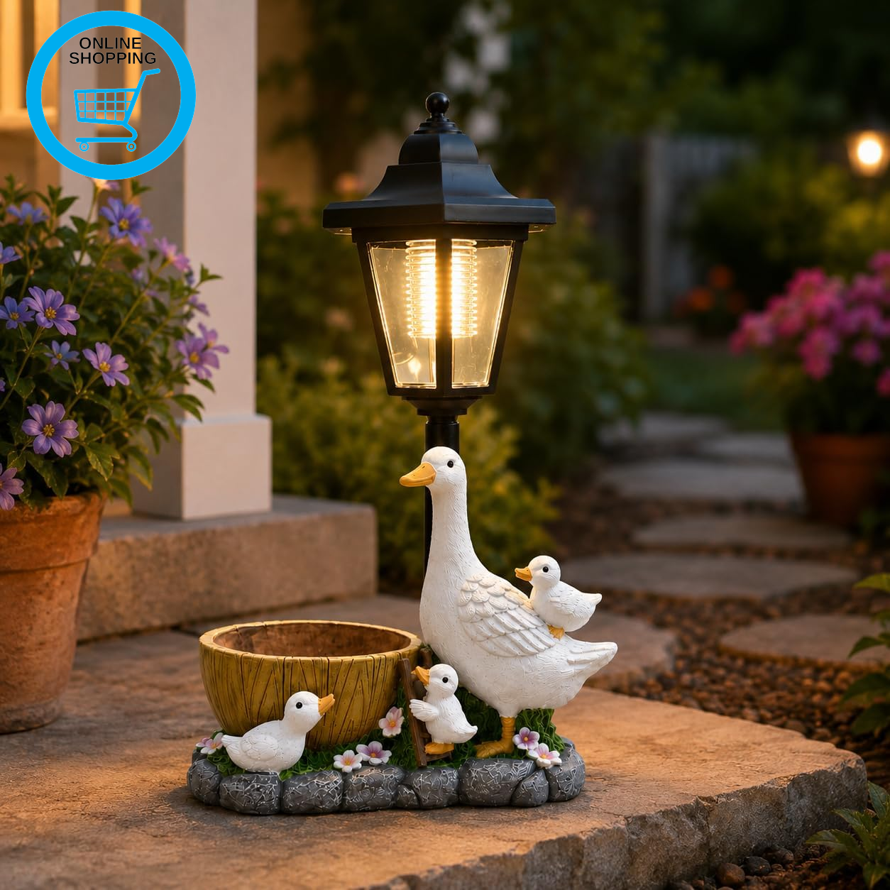 2026 Garden  Statues with Solar Lantern Flowerpot Outdoor Decoration,  Figurines