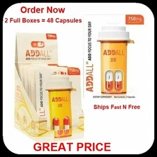 AddAll XR 750mg, Energy Focus Concentration, 2 Boxes = 48 Capsules - FREE SHIP