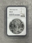 1987 $1 American Silver Eagle NGC ms69, Brown Label