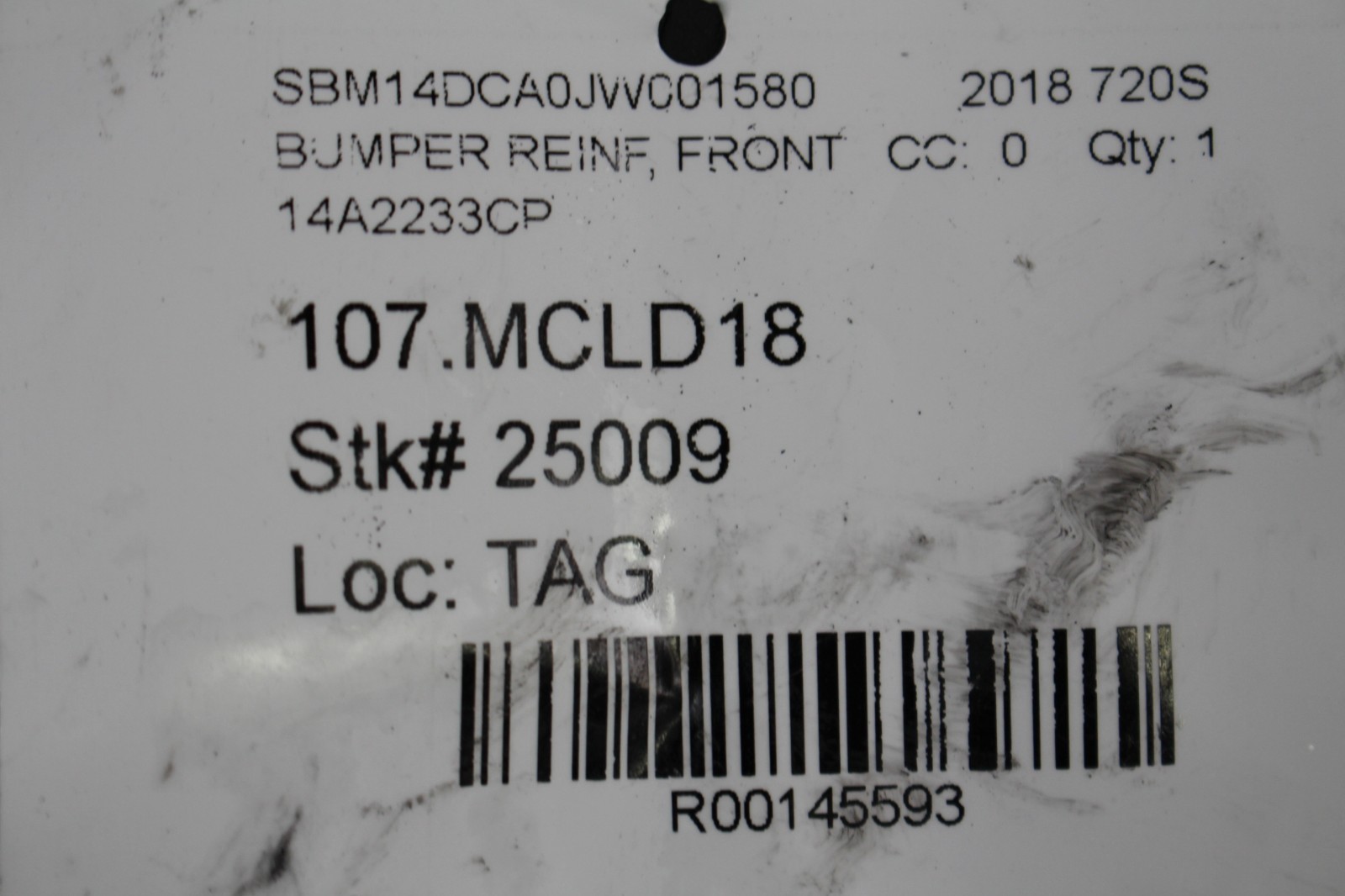 McLaren 720S, Front Bumper Reinforcement, Used, P/N 14AA239CP