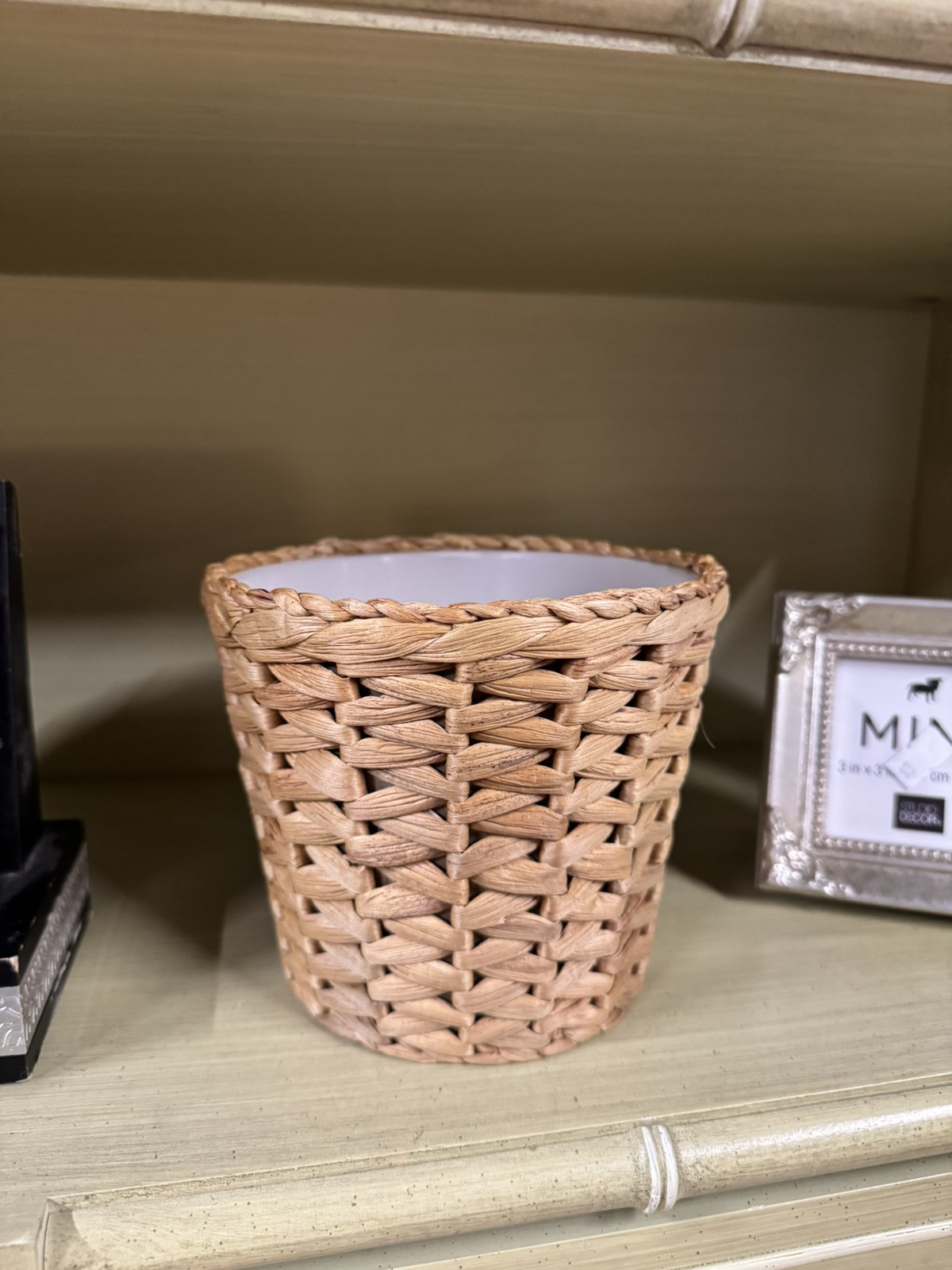 Small Wicker Waste Basket /Trash Can, Woven Planter Basket Boho W/ Liner 5”