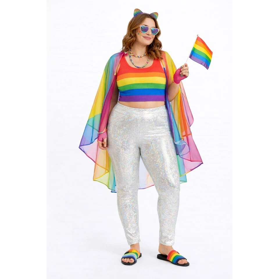 Funstigators Sparkle Holographic Leggings Shiny Disco Festival Pants XL Chic 90s - Image 1 of 4