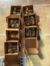 BRASS/BRASS COLOUR VICTORIAN STYLE SCROLL INTERNAL DOOR HANDLES. 7 PAIRS.