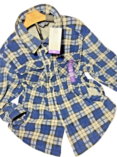 NWT Members Mark Fleece Sherpa Shacket Jacket Plaid Blue Workwear Pockets 2XL - product listing photo