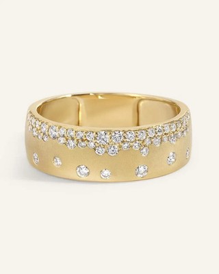 Flush Set Rund Schliff Diamant Hochzeit Breit Band Ring IN 10K Gelbgold Mit 5-12