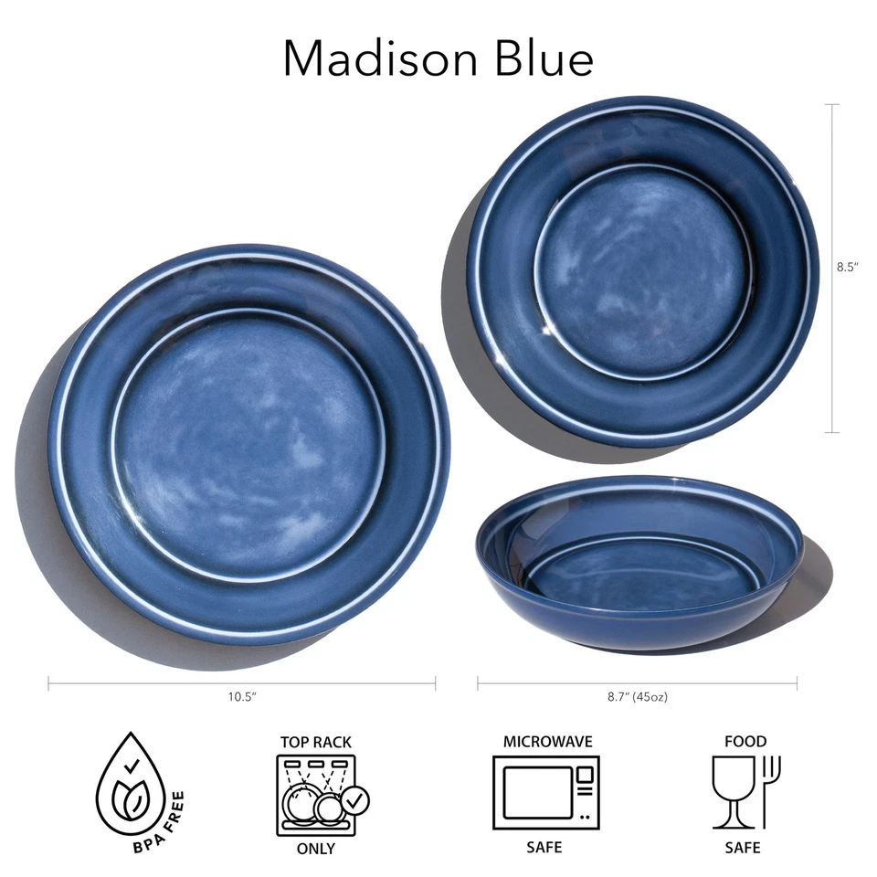 Madison newWave Microwave Safe Premium Melamine Low Bowl, Blue, Set of 6, 8.8" - Image 3 of 4