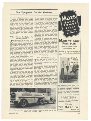 1930 Mars Company Ad: Farm Pumps & Tanks for Gasoline, Kerosene. Aurora Illinois
