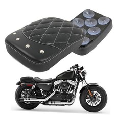 Motorcycle Rectangular Pillion Passenger Pad Seat Black Rhombus Pattern w/Rivet
