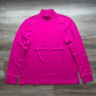 Lands End Womens Magenta Long Sleeve Mock Turtleneck Shirt Medium Petite 475633