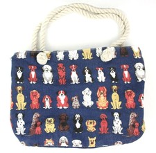 Dog Print Dog Lover Cotton Canvas Double Rope Handle Shoulder Bag Handbag Tote