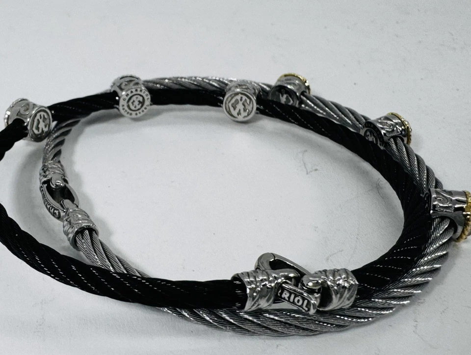 PULSERAS CABLE TOPACIO ACERO NEGRO ORO AMARILLO Y BLANCO 18K PHILLIPE CHARRIOL Foto 3 de 4