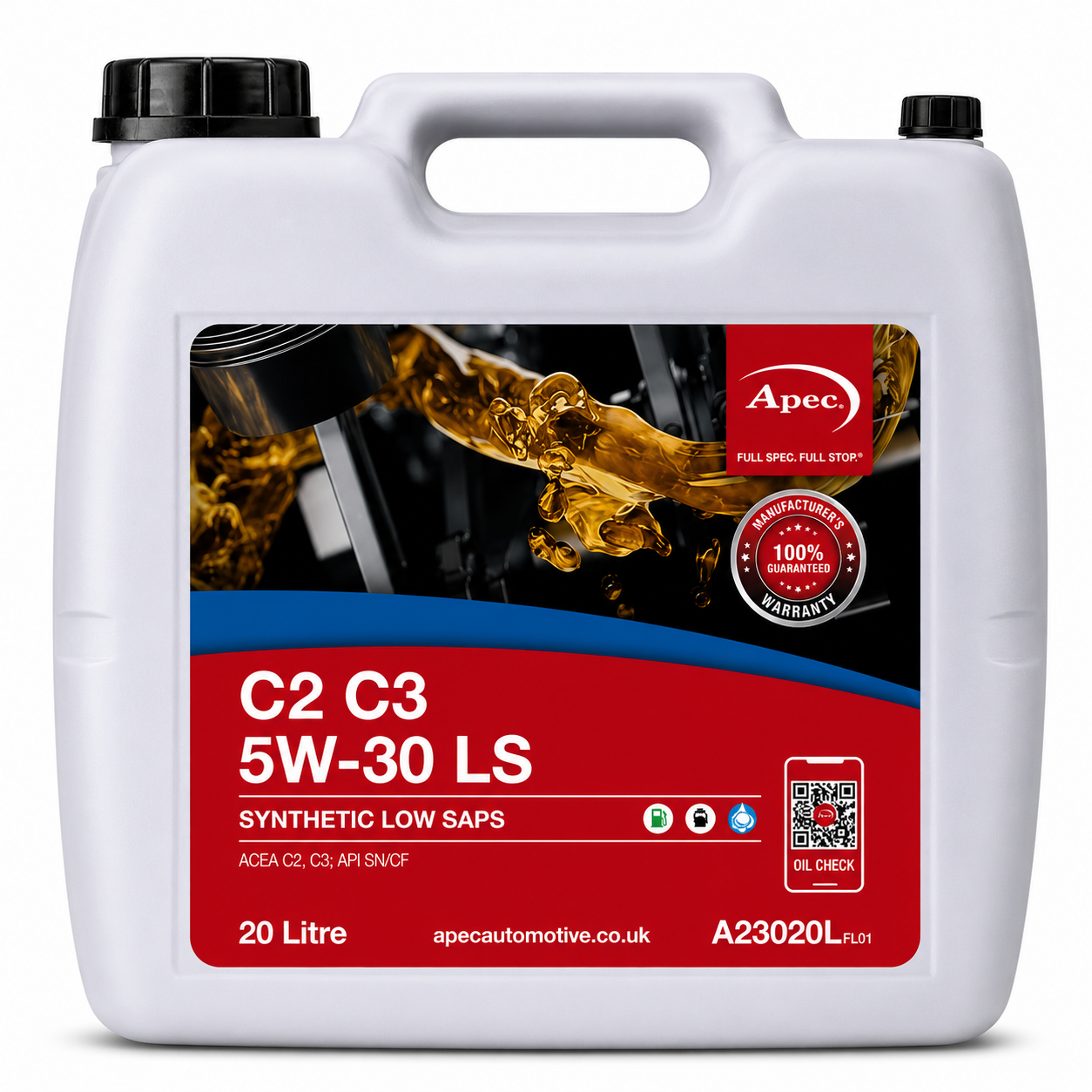 APEC C2 C3 5W-30 LS Fully Synthetic Engine Oil 20L | ACEA C2, C3 API SN/CF