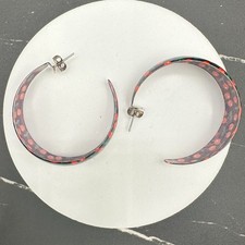Vintage Acrylic Hoop Earrings Women Large Black Red Cherry Pattern Fruit Retro