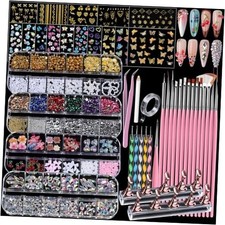 4 Boxes Nail Charms and Gems Set, Nail Rhinestones Nail Kit with Nail Art