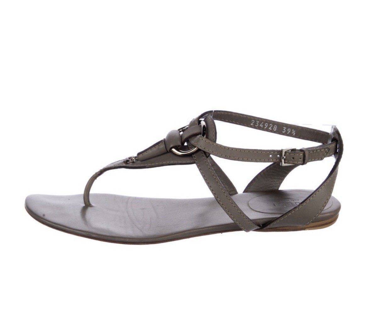 Gucci Authentic Solid Gray Leather Thong Strappy … - image 1