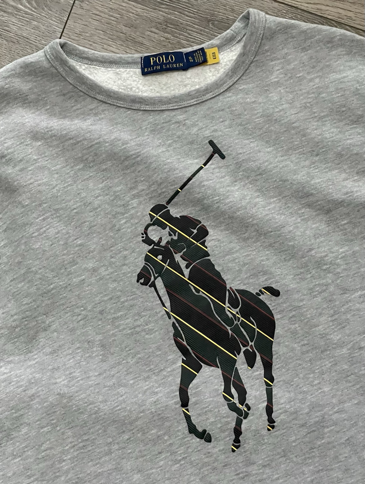 Polo Ralph Lauren Big Pony Logo Heather Grigio Maglia Pile Pullover Felpa XL