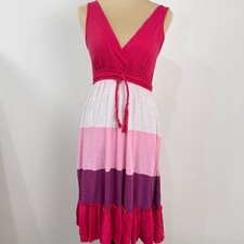 Colorblock Tiered Midi Dress Women Small Pink Purple Boho Summer Vacation Casual