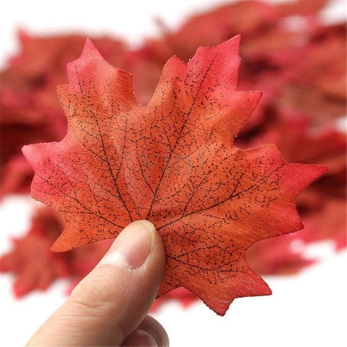 100 Pcs Artificial Maple Leaves Assorted Shades of Red, Orange, and Yellow - Picture 3 of 6