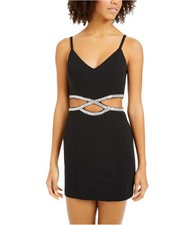 Speechless Womens Rhinestone Waist Bodycon Dress, black, Juniors, 5