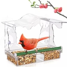 Window Bird Feeder w Suction Cups,Outdoor Bird Feeder, Easy to Fill Transparent