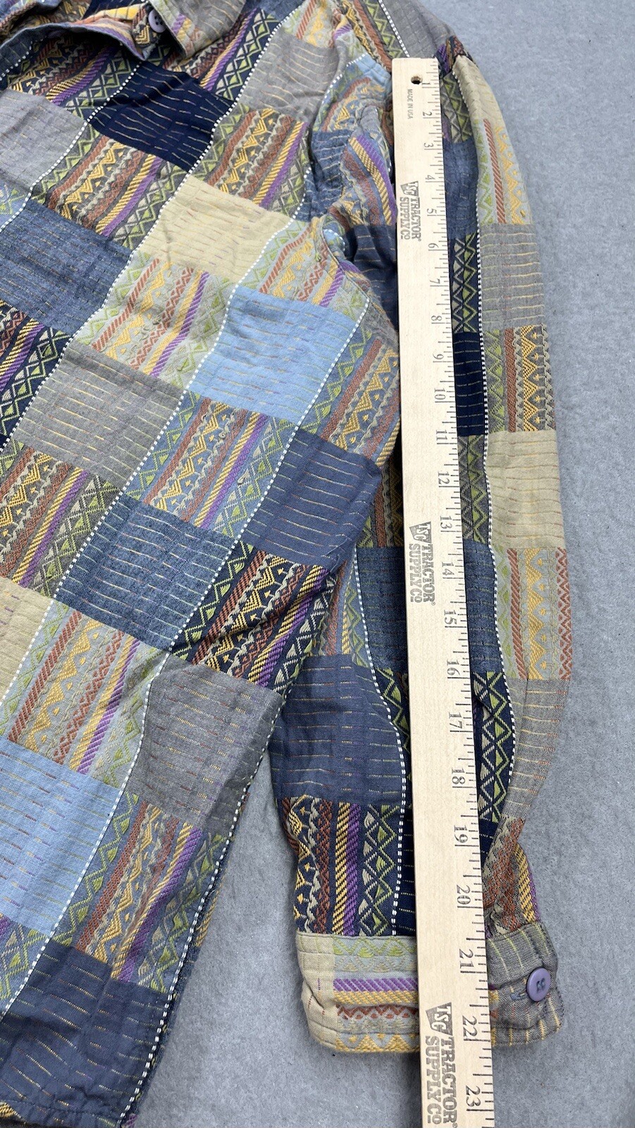 VTG Lemon Grass Blouse Patchwork Button Up 28W Ma… - image 4