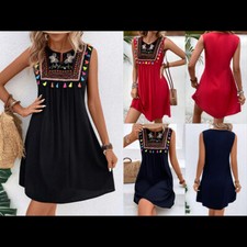 Women Summer Tunic Dress Crew Neck Sleeveless Flowy Swing Shift Dresses