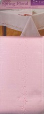 Spring Floral Cutwork Tablcloths 100% Polyester Pink  52 x 52 Sq.