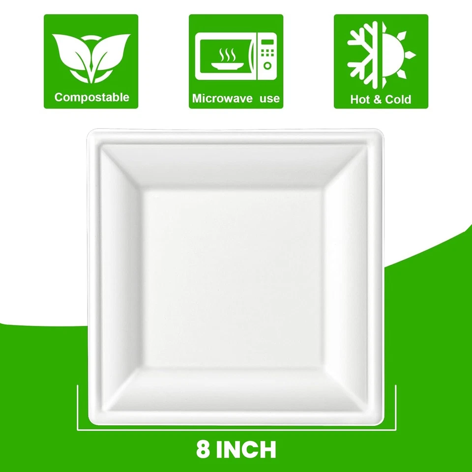 Square Dinner Plates for Party Disposable Paper Plates Microwave-safe:6"|8"|10" - Image 4 of 4