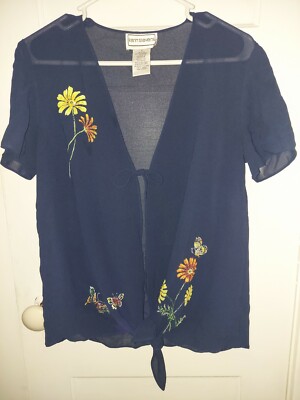 KARIN STEVENS Floral Semi Sheer Blouse Shirt  Top Sz 10 90s aesthetic