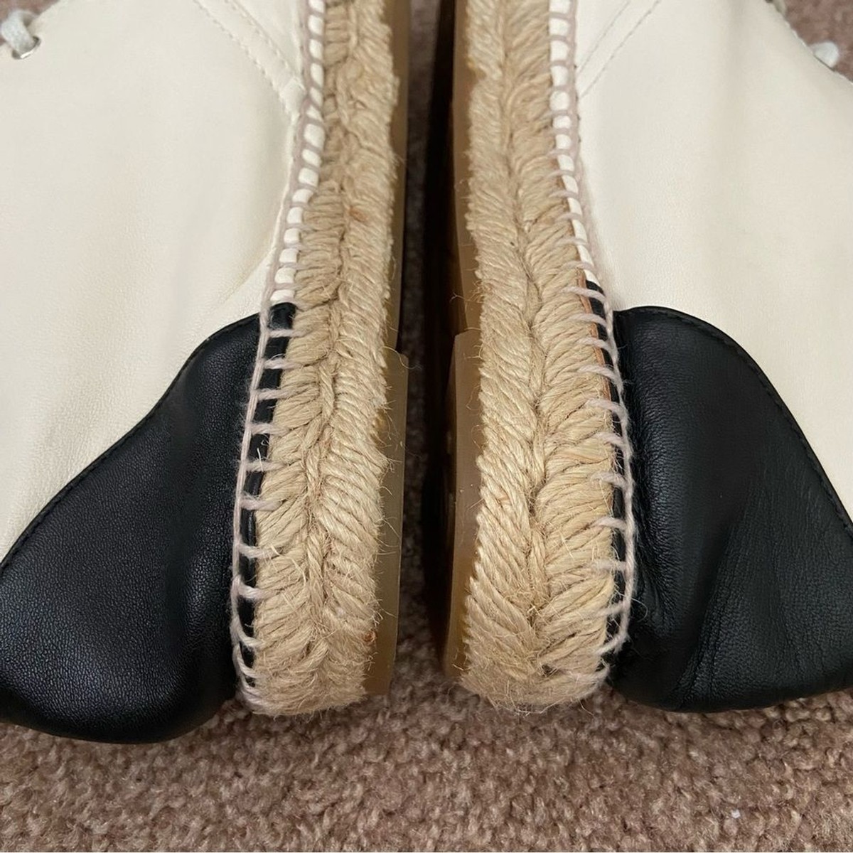 CHANEL 38ハーフ Chanel Two Tone Leather CC Logo Espadrille Lace Up High Top