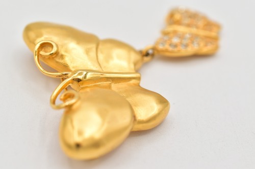 Givenchy Vintage Schmetterling Anstecknadel Brosche Kristall gebürstet Gold klobig signiert Bin1 - Bild 9 von 12