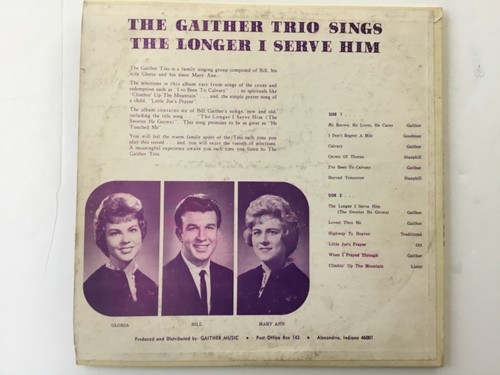 BILL GAITHER TRIO~The Longer I Serve Him 1965 LP+bonus CD TESTED - Picture 3 of 9