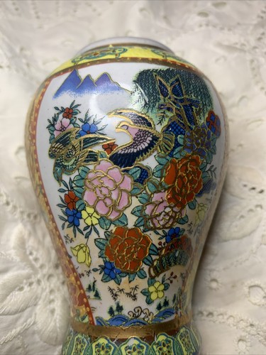 Antique Satsuma Style Vase Made In China Pheasants Roses Mums Ginger Jar No Lid - Picture 8 of 10