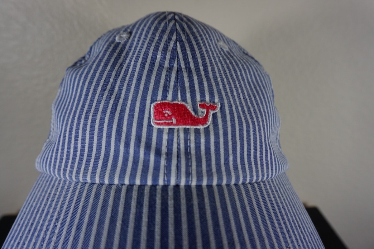 Vineyard Vines Hat Cap Blue White Striped Pink Whale Logo  display picture 1